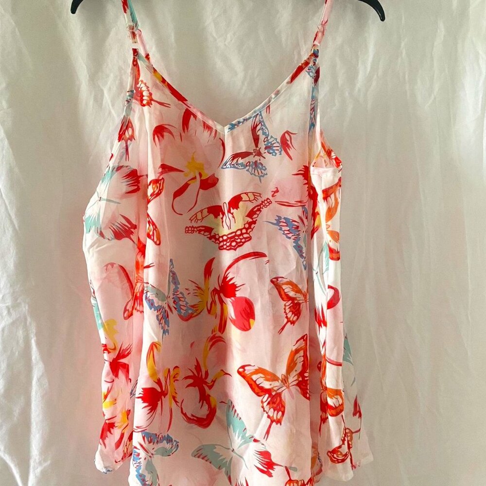 Pink And Multicoloured Butterfly Print Cami Top